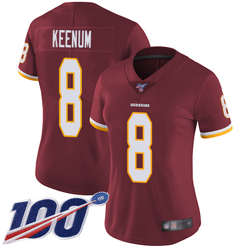 Washington Redskins Limited Burgundy Red Women Case Keenum Home Jersey NFL Football #8 100th->youth nfl jersey->Youth Jersey